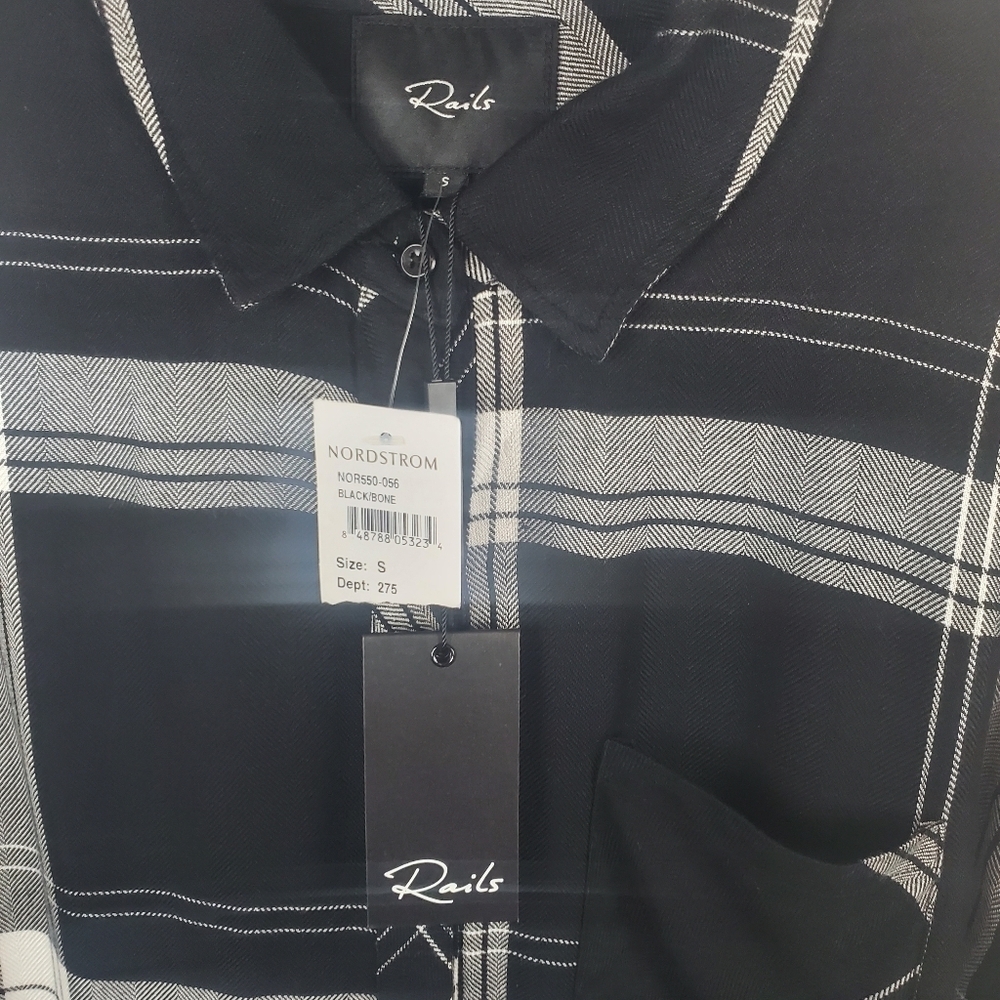 NWT Rails Womens Small Hunter Black & Bone Plaid Long Sleeve Button Down Shirt - Picture 7 of 8